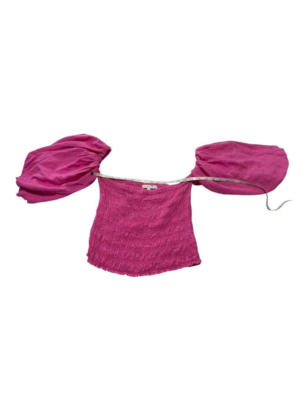 Young Fabulous & Broke 55% Linen Smocked Off Shoulder Puff Pink Yacht Top Size L - Picture 4 of 9